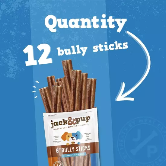 Jack&Pup 6-inch Premium Odor Free 12 Count (Pack of 1), Jumbo Bully Sticks 