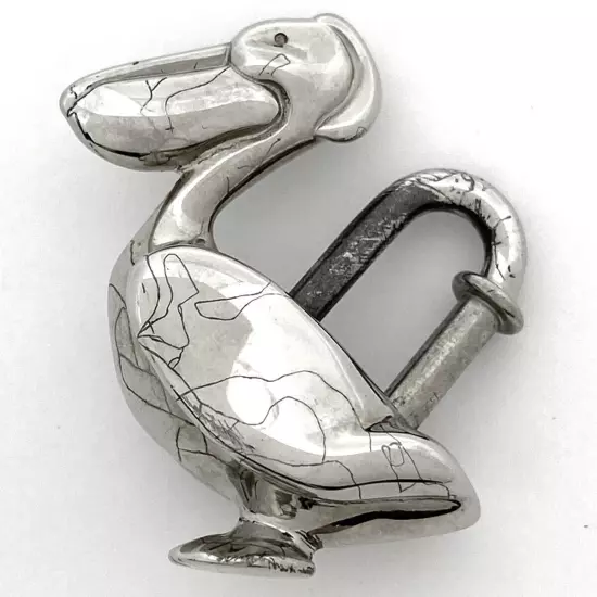 HERMES Pelican Motif 1992 Limited Cadena Padlock Silver Bag Charm nobox