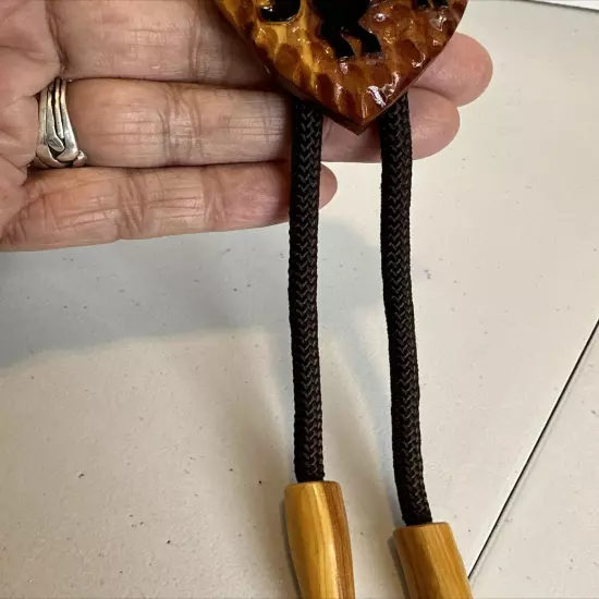 32” wood hand carved bolo Tie with horse