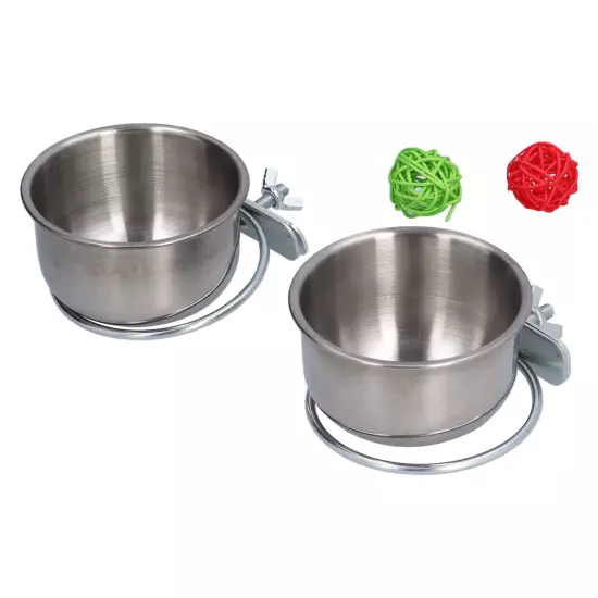 Stainless Steel Parrot Feeding Bowl With Rattan Ball For Hamster Small Animals