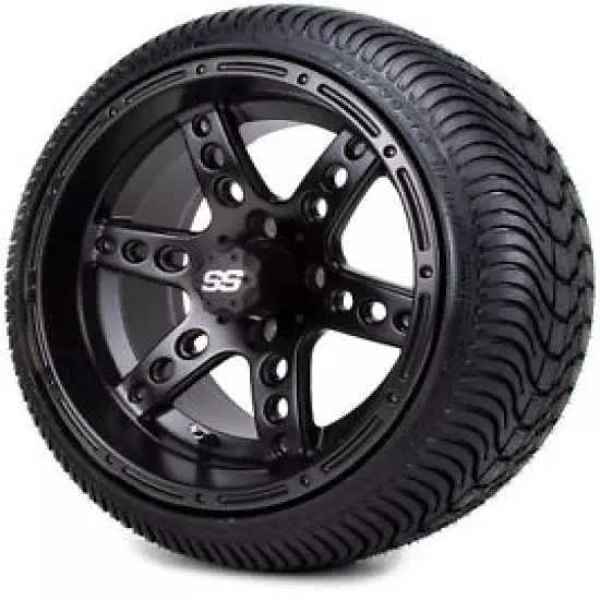 14" Reef Matte Black Golf Cart Wheels and Low Profile Tires Combo Set of 4