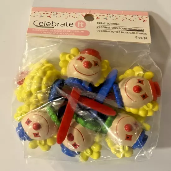 Celebrate It Clown Head Cupcake Treat Toppers - Set of 6 New in Package!