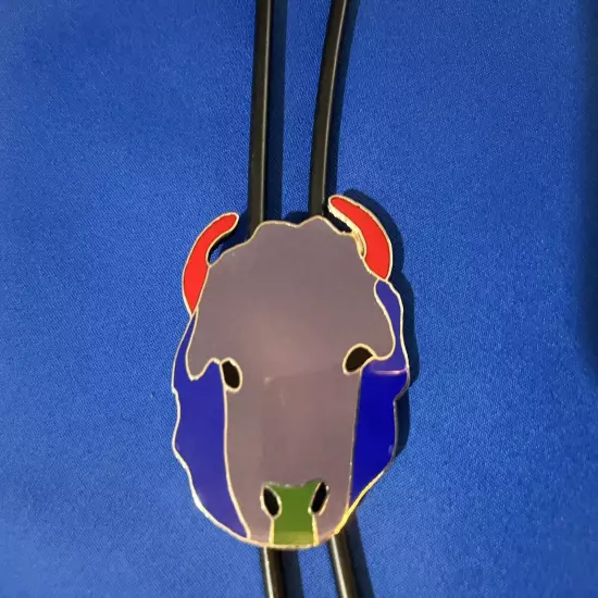 Enameled Bison Bolo Tie By Fritz Scholder