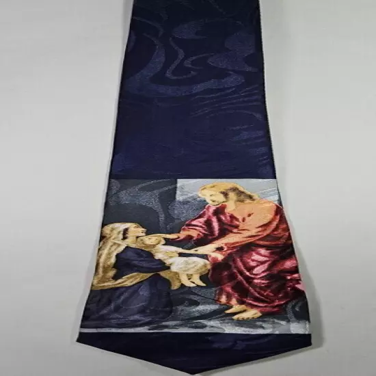 Jesus Christ Heals & Saves Men's Neck Tie Religious Christian Blue Necktie Gift