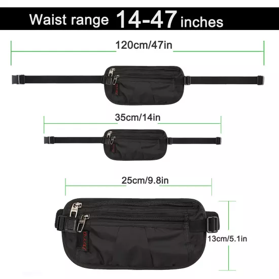 RFID Blocking Travel Money Belt - Waterproof Security Waist Wallet Passport Bag