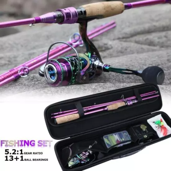 Spinning Fishing Rod And Reel Combo Line Lure Bag Hooks Float Full Set Tackle 