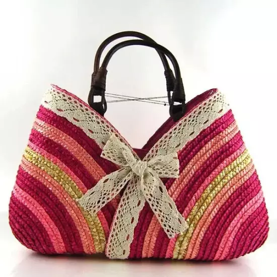 Bags Women Straw Bag Handmade Woven Basket Lace Tote Handle Lady Handbags