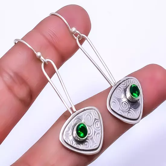 Emerald Designer Handmade (Simulated) 925 Sterling Silver Earring 2.07" E40