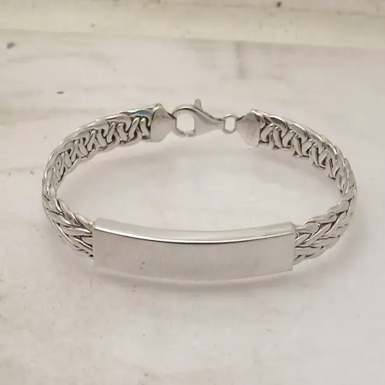 6.75" Engravable Wheat Spiga Woven Chain ID Bracelet Real 925 Sterling Silver