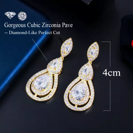 Elegant Rose Gold Plated Cubic Zirconia Dangle Drop Earrings Women Party Jewelry