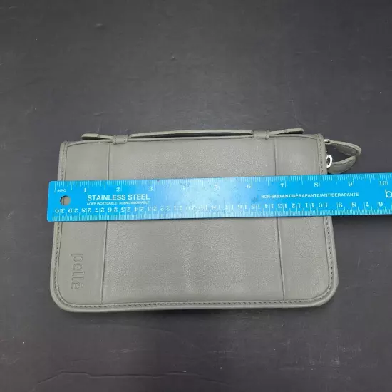 Pelle Tall Wallet RFID Checkbook Card Holder Genuine Leather Light Gray Unisex