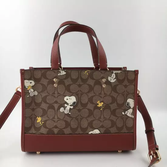 COACH x Peanuts Shoulder Tote Bag CE862 Dempsey Carryall Snoopy Woodstock JP New