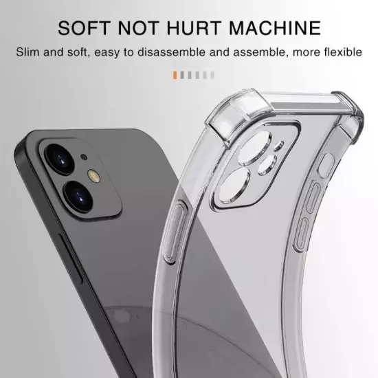 Shockproof Silicone Clear Phone Case For iPhone 11 12 13 14 15 Pro Max Plus Lens