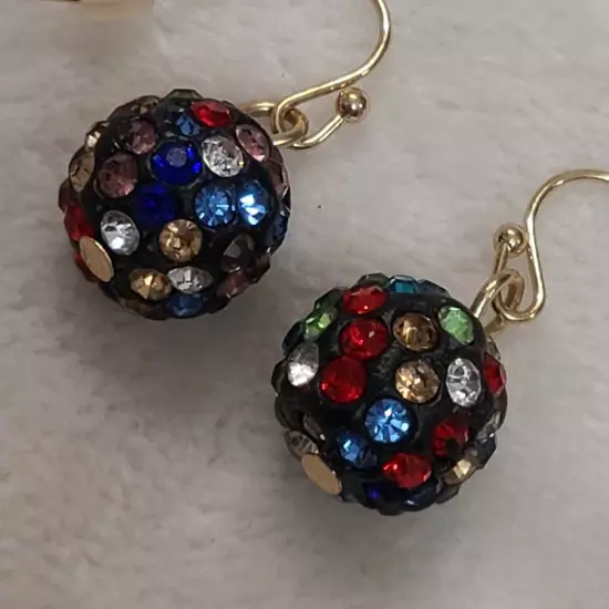 Multicolor Rhinestone Disco Ball Dangle Earrings