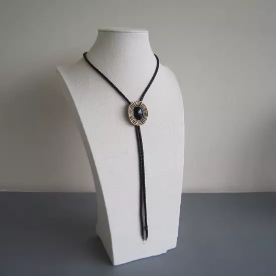 Big Black Obsidian Mens BOLO Tie Wedding Necklace Western Cowboy Bola Necktie