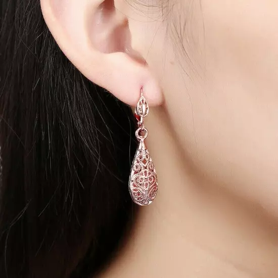 Rose GOLD Filled Elegant 18k Filigree Dangle Drop Earrings