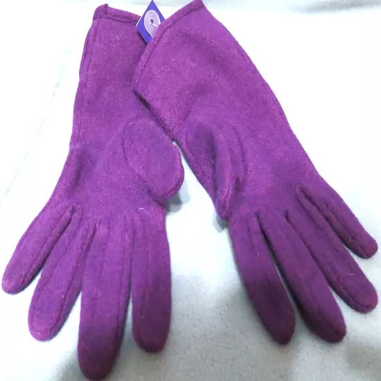 Women's APT. 9 Knit Gloves w Bow Accent Size S/M Wool/Angora Rabbit Hair, Purple