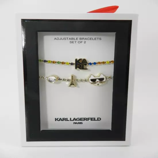 KARL LAGERFELD PARIS Gold-Tone 2-Pc. Set Logo Choupette Charm Slider Bracelets