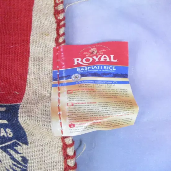 Royal Basmati Rice Bag 20lbs Burlap Handles Zipper Heavy Duty 25th Anniv NO RICE