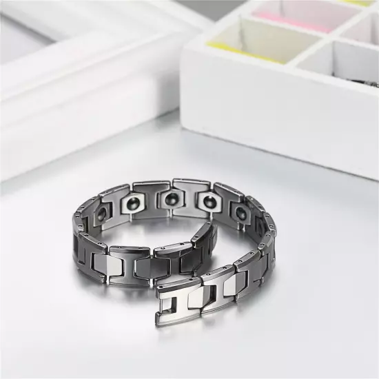 Men's Polished Tungsten Carbide Magnetic Energy Therapy Power Bracelet Golf Link