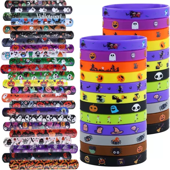 xutengy 48Pcs Halloween Party Favors Decorations Slap Bracelets 