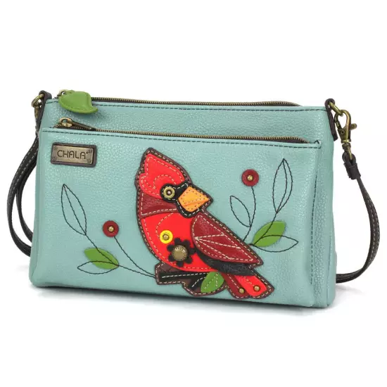 NEW CHALA BLUE RED CARDINAL BIRD DELUXE CROSSBODY CELL PHONE PURSE BAG RFID