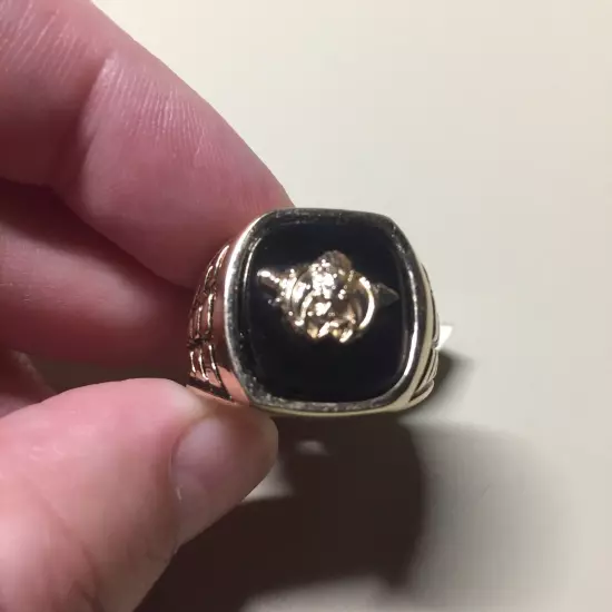 Vintage 18K HGE Gold Plated Shriner Black Mens Ring Size 10.5 NOS