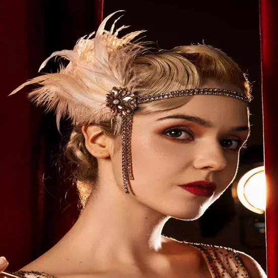 1920s Headband Feather Bridal Great Gatsby 20s Gangster Flapper Headpiece