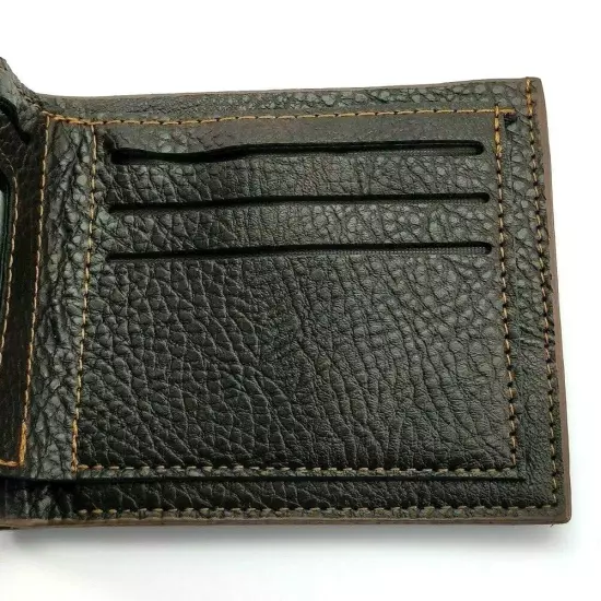 Men Leather Bi-Fold Wallet Brown Textured