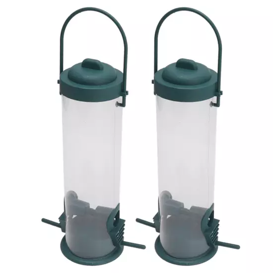 2 Set Bird Tube Feeder Plastic Transparent Hanging Finch Feeder Garden