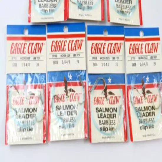 Lot of 11 Packages Old Stock Eagle Claw 20 lb. Salmon Leader 580B, Barbless