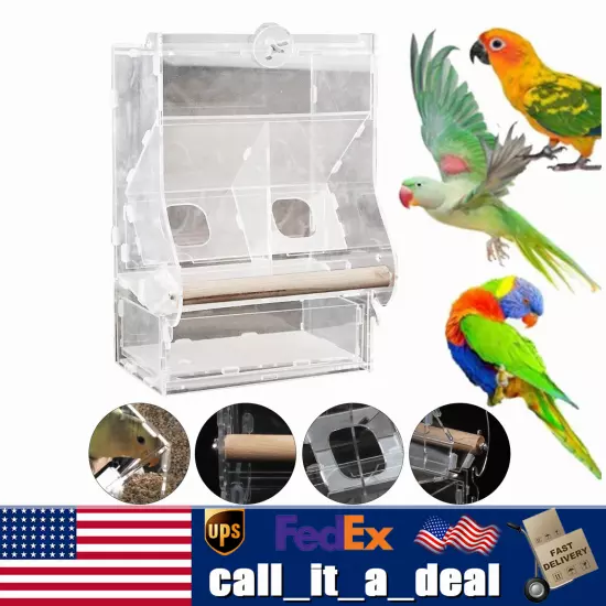 Automatic Pet Parrot Bird Food Feeder Acrylic High/Low Double Hopper Non-slip US