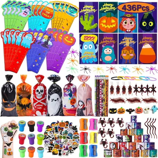 436 Pcs 24 Pack Assorted Halloween Stationery Set, Party Favors... 