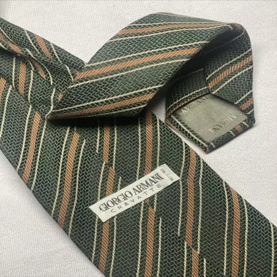 Giorgio Armani Cravatte Necktie Mens Designer 100% Silk Repp Stripe Green