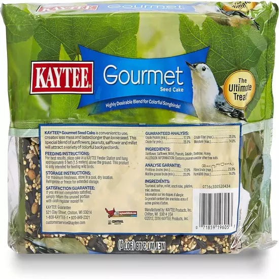 Wild Bird Gourmet Seed Cake for Cardinals, Chickadees, Juncos, Titmice, Woodpeck