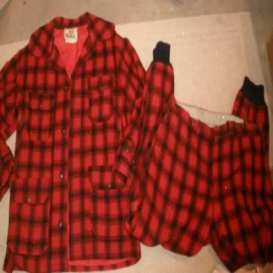 VINTAGE WOOLRICH PLAID HUNTING JACKET COAT & PANTS - SIZE 42