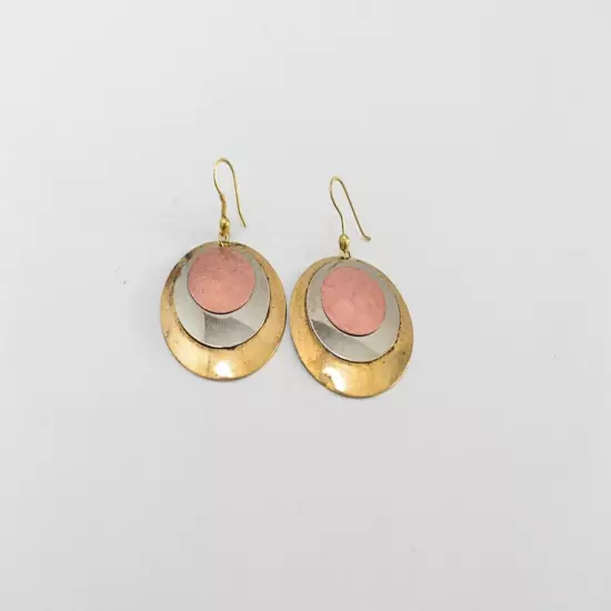 Geometric Circle Mixed Metals Gold Silver And Copper Tone Dangle Earrings Modern