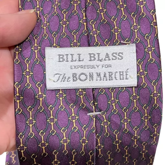 Bill Blass Expressly For The Bon Marche Men's Tie Silk Purple Geometric Vintage