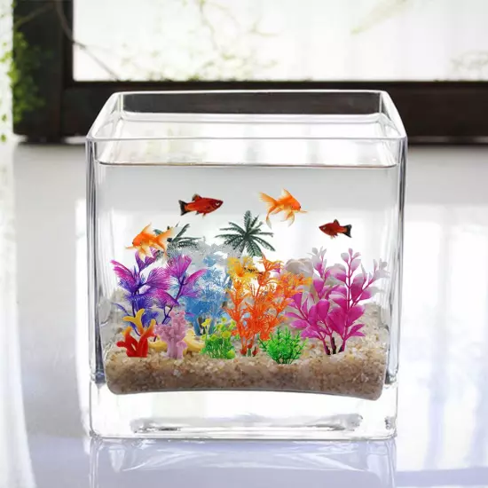 Fish Tank Decorations Plants with Resin Coral, 8 pcs Aquarium Decorations Sma...