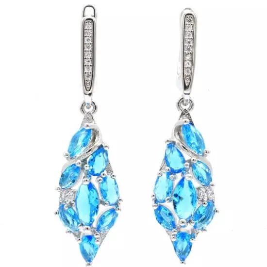 SheCrown Hot Sell Swiss Blue Topaz White CZ Gift For Girls Silver Earrings