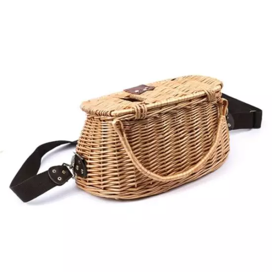 Willow Fish Basket Creel Wicker Vintage Traps W/ Strap Pouch Rattan Durable.