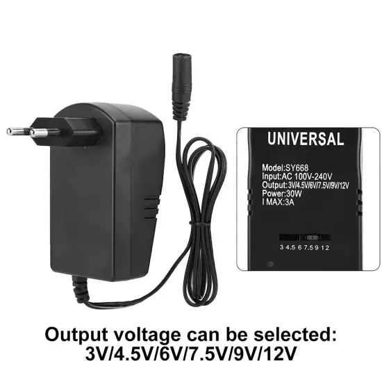 Universal 30W 3V-12V Adjustable Voltage Power Adapter With 6 Connectors