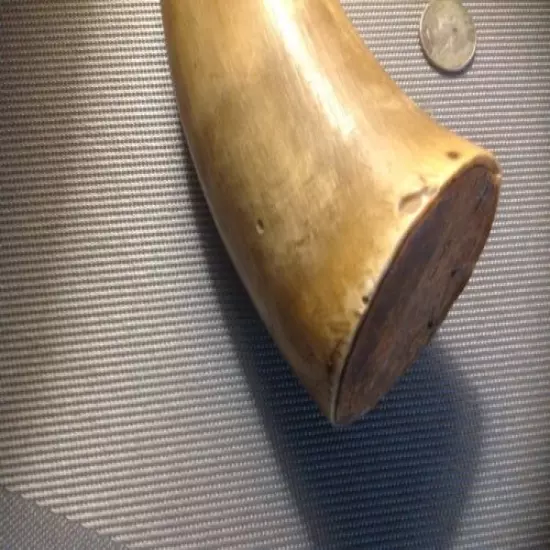 Old Ethnographic Hand Carved Large Powder Horn Rare Details Plain Wood E7 Butt