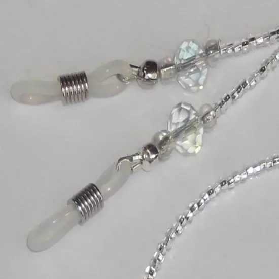 Eyeglass Chain Clear Crystal Faceted Glass Delicate Handmade 28 inches