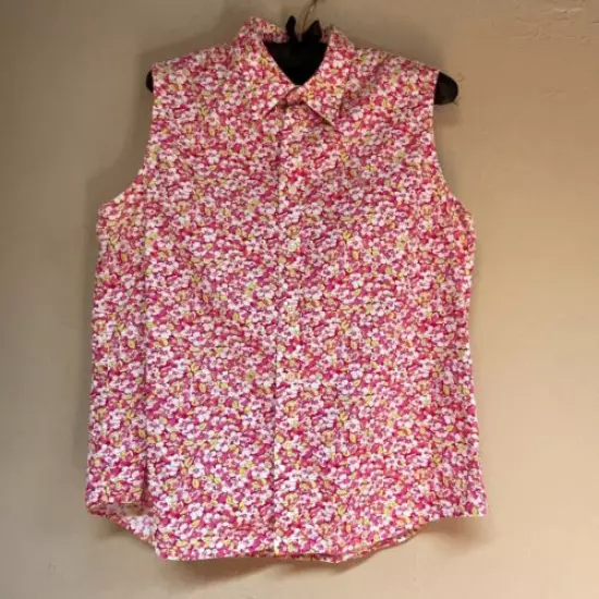 Ralph Lauren Polo Golf Women's Sleeveless Button Top Cotton Floral Pink Size 10