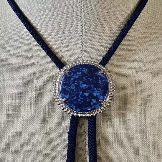 Dark Blue Color Bolo tie with Faux Lapis Oval 2"x1.5" Clasp 30 Inch Tie