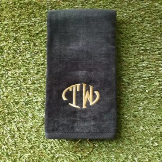 PERSONALISED EMBROIDERED GOLF TOWEL WITH METALLIC THREAD