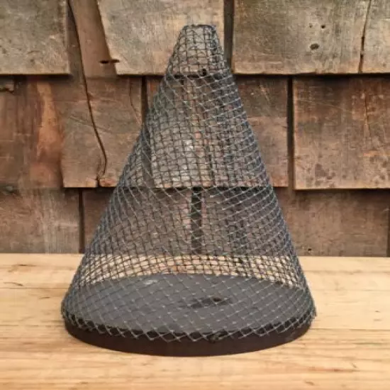 RARE Vintage Primitive Wire Mesh Screen Fly Catcher Trap With Wooden Base Decor