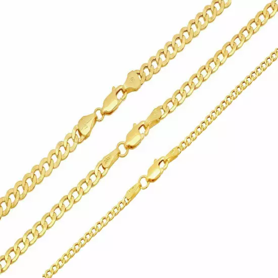 10k Yellow Gold Cuban Curb Link Chain Necklace 2.5mm-4.5mm Size 16"-30" Hollow