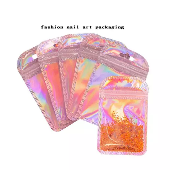 50pcs 4 Styles Laser Packaging Bag Flat Cosmetic Bag Holographic Mini B,ou